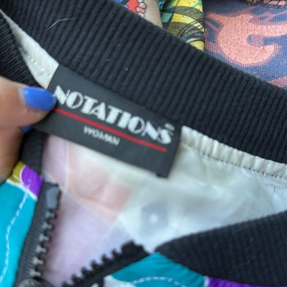 Vintage notations windbreaker jacket, 80s bright colors, purple pink fun 1X - Picture 8 of 9